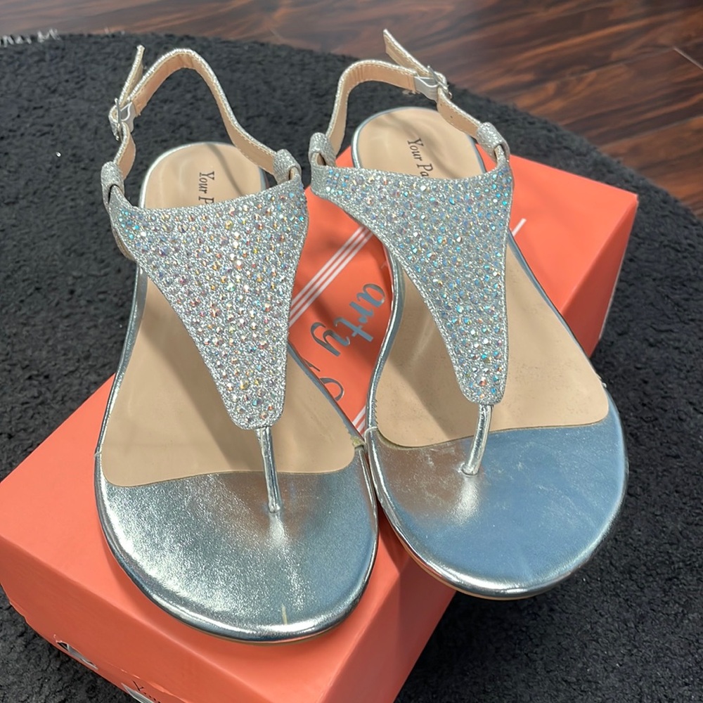 New silver sparkle sandals